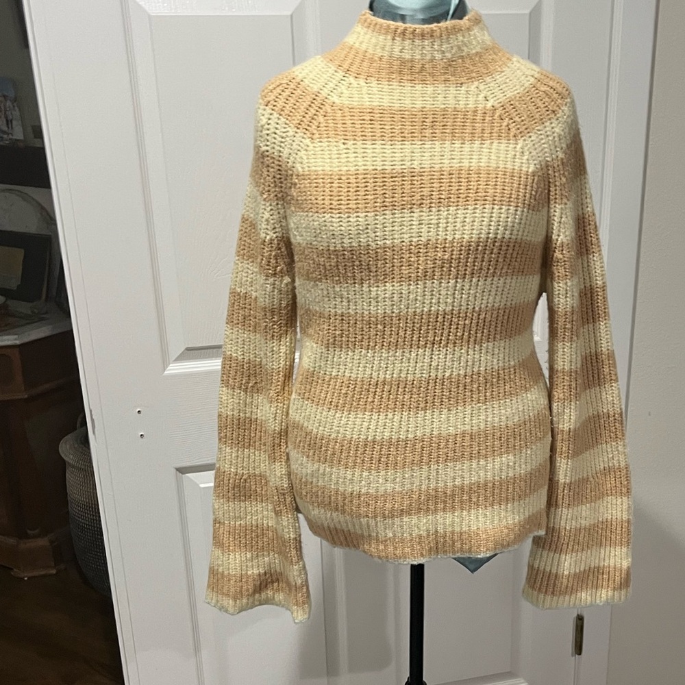 Maeve Tan and Cream Cowl Neck Sweater